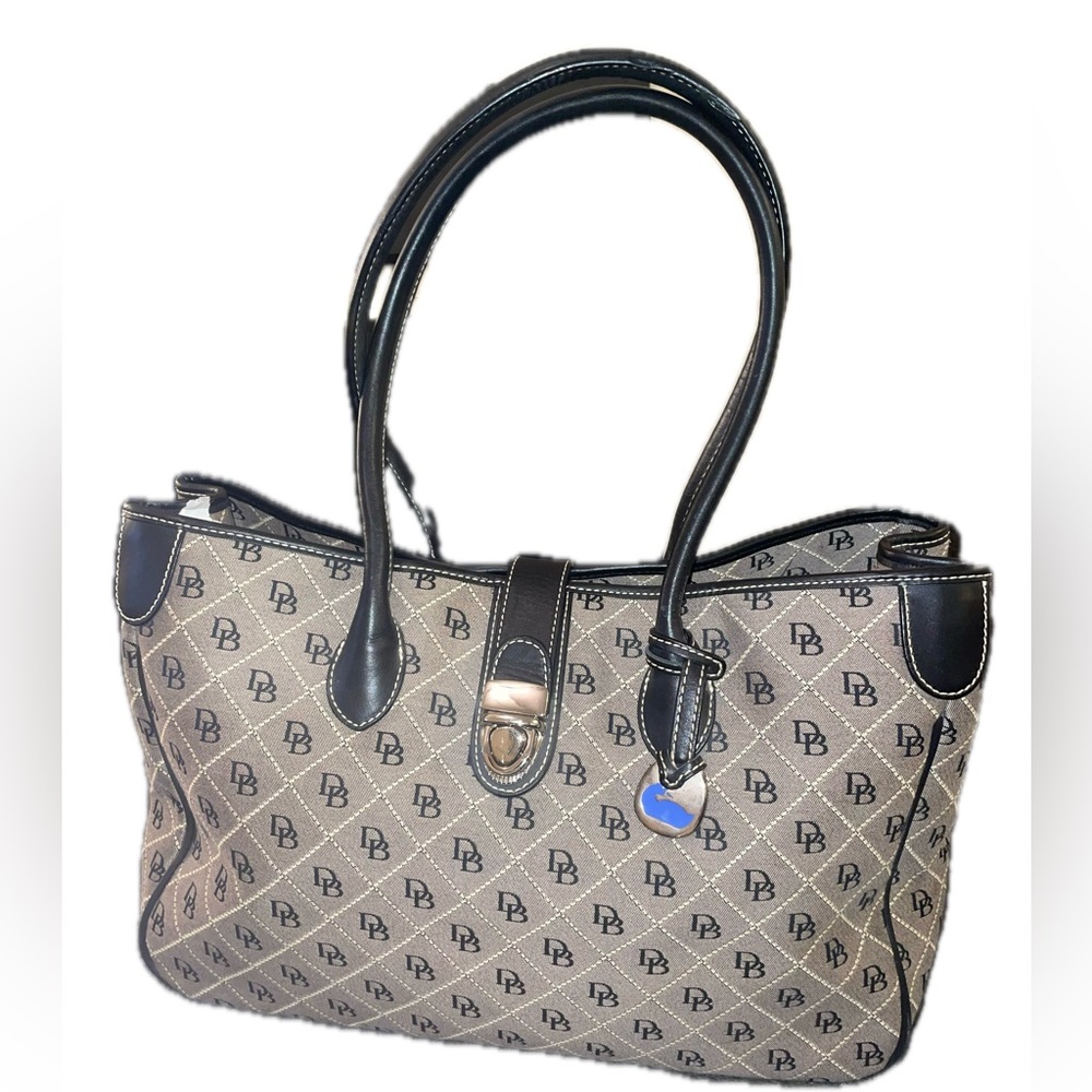 Dooney & Bourke Brown Monogram Tote with Black Trim